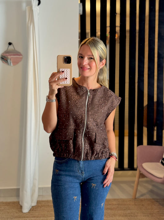 Rhinestones Bomber Vest