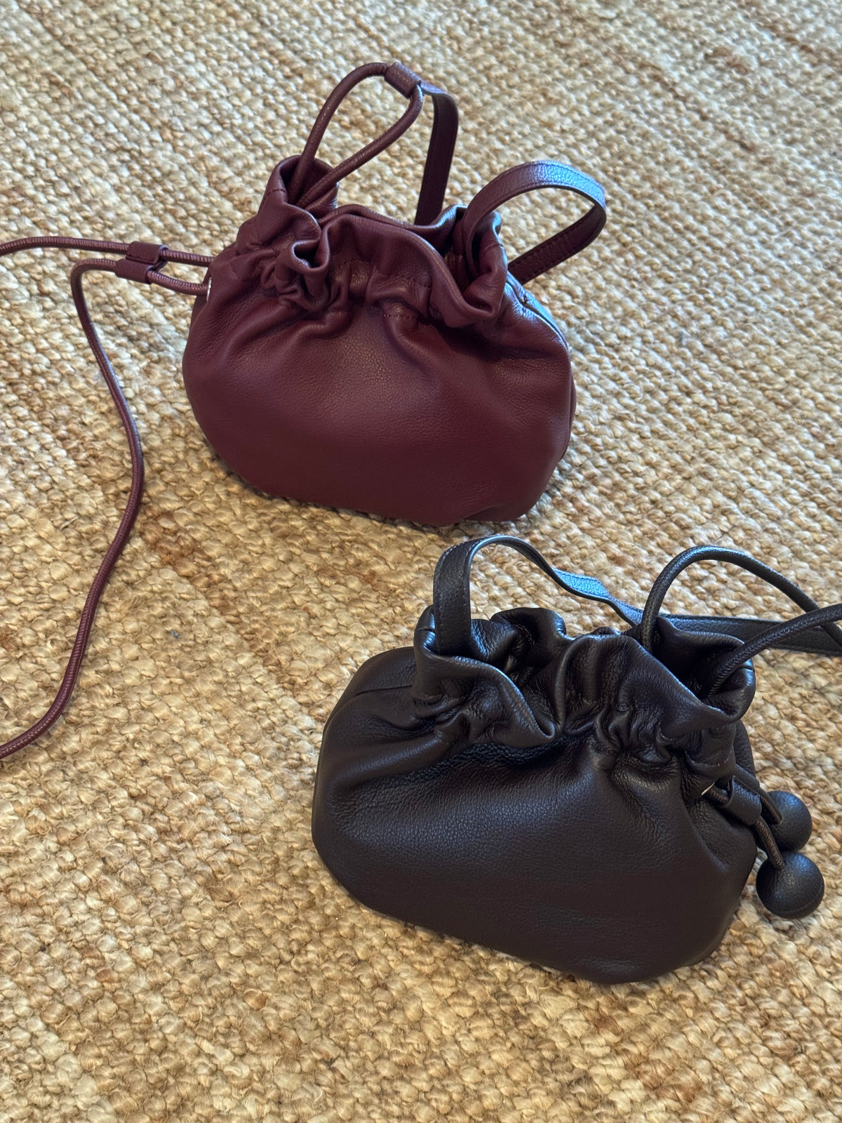 Drawstring Leather Pouch Bag