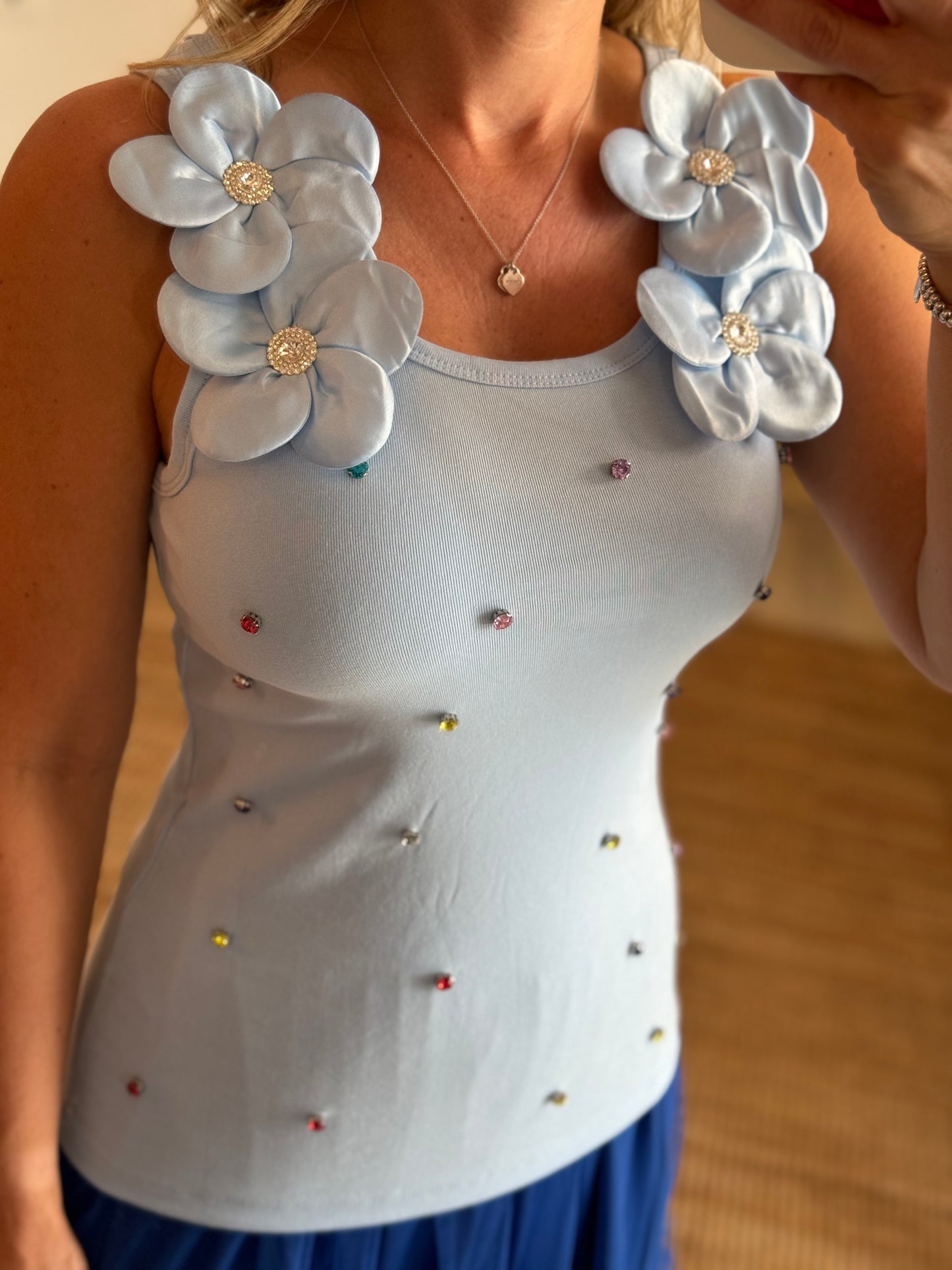 Flower & Rhinestones Top to