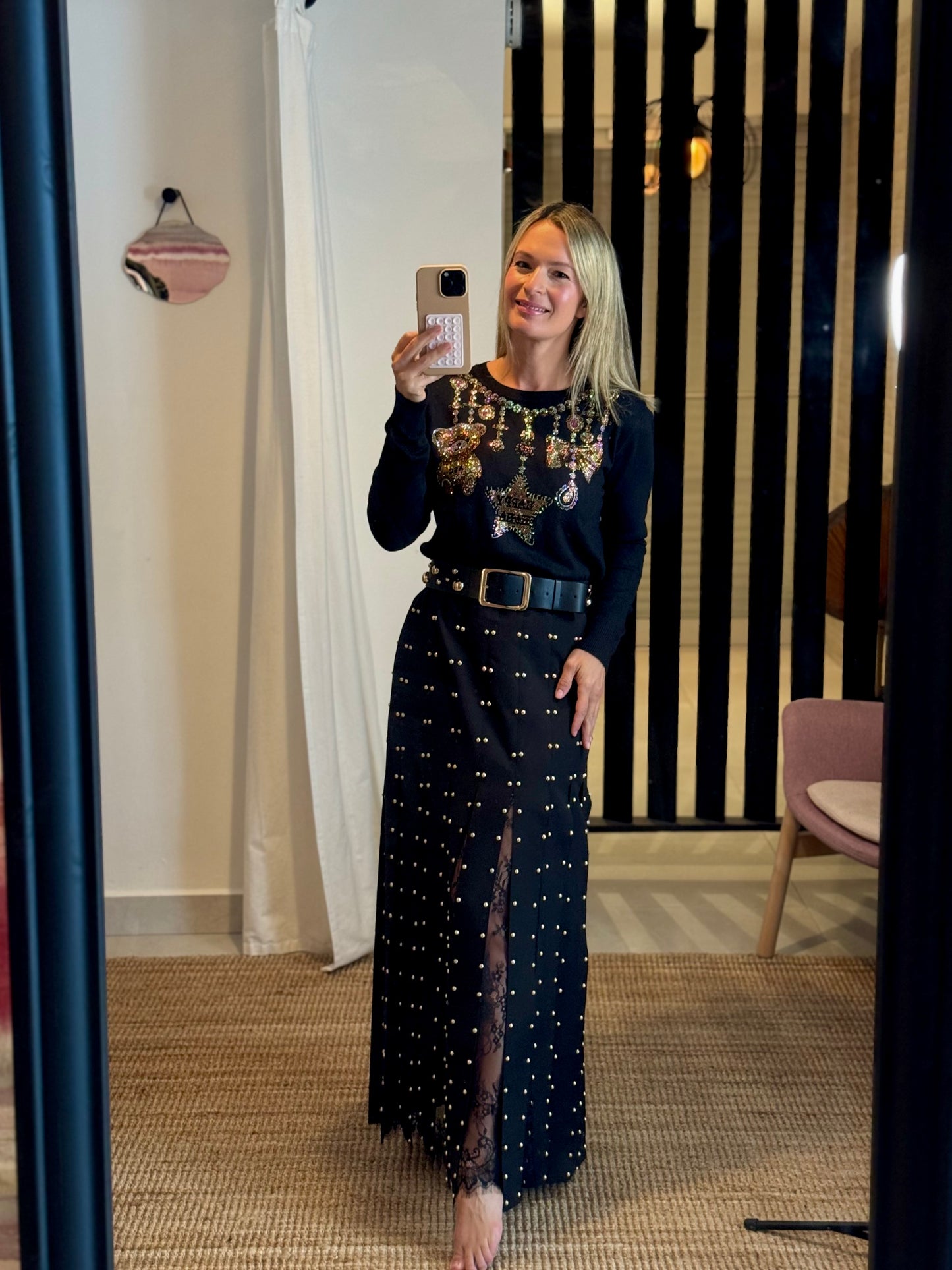 Embellished Knit Sweater Top