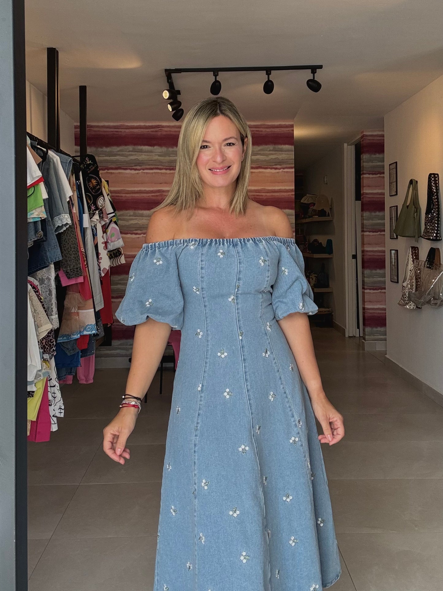 Embroidered Off Shoulder Dress