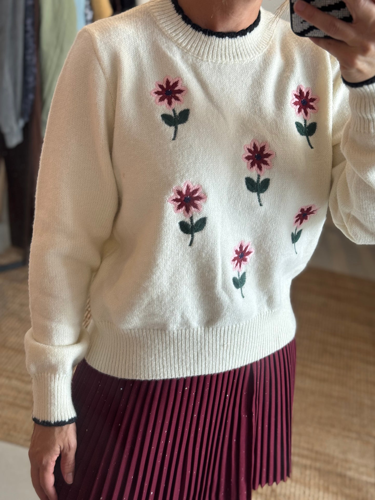Embroidery Flower Sweater