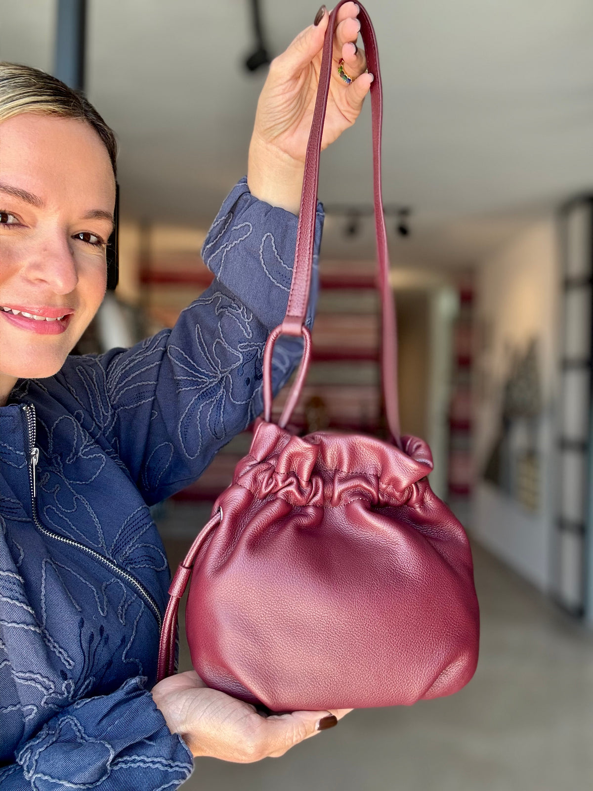 Drawstring Leather Pouch Bag