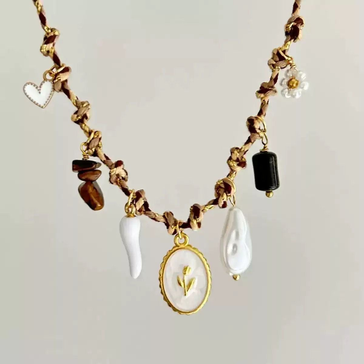 Multi Charm Cord Necklace
