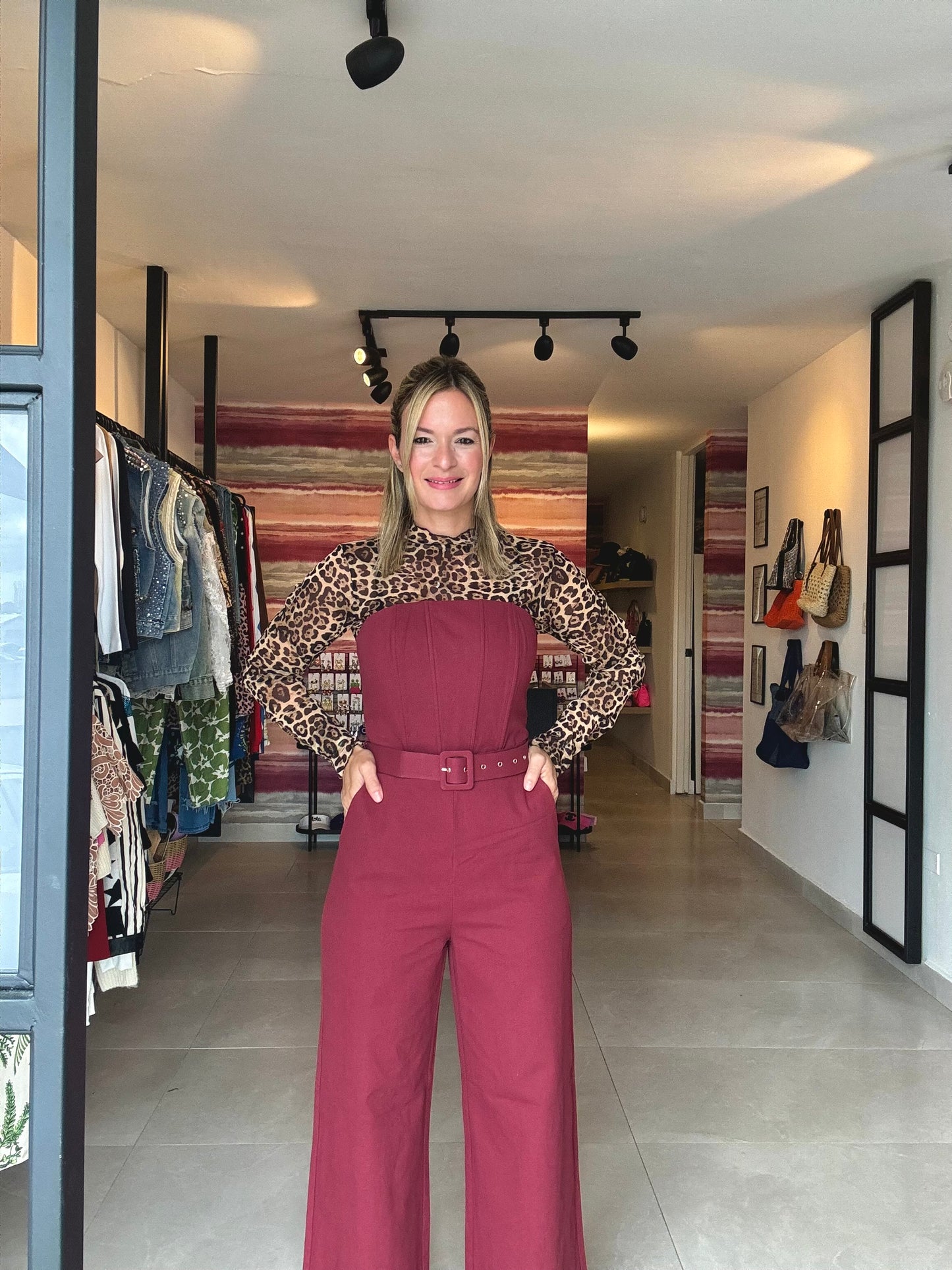 Belted Burgundy Jumpsuit