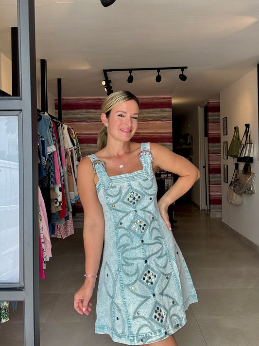 Studded Denim Short Dress