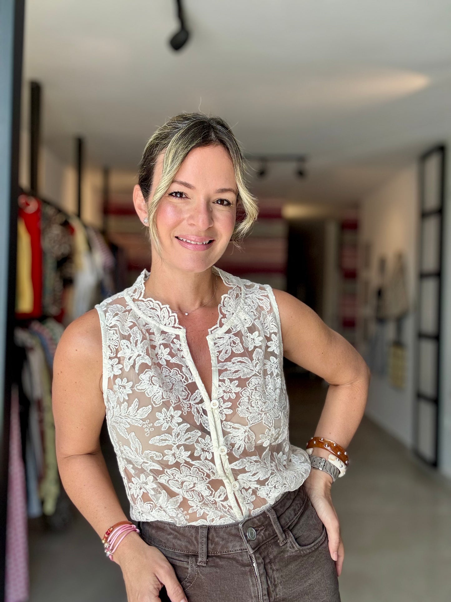 See Through Embroidered Top