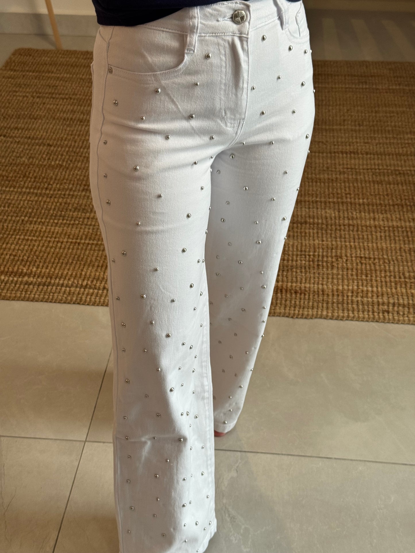 Studded White Jean