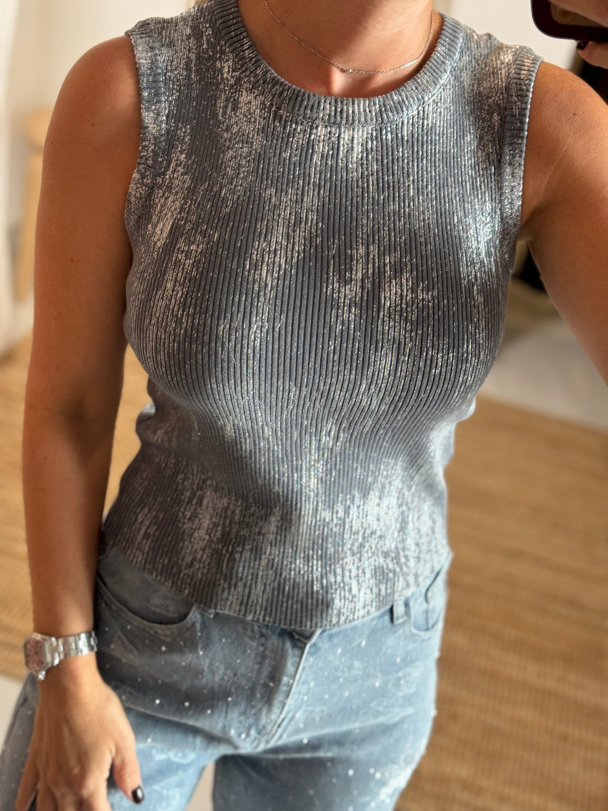 Grey Metallic Top