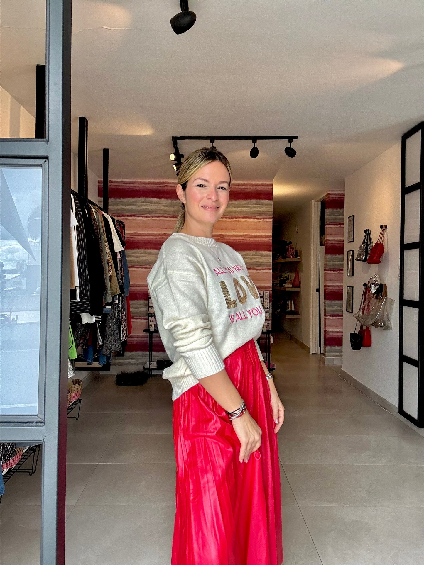 Red Midi Pleather Skirt
