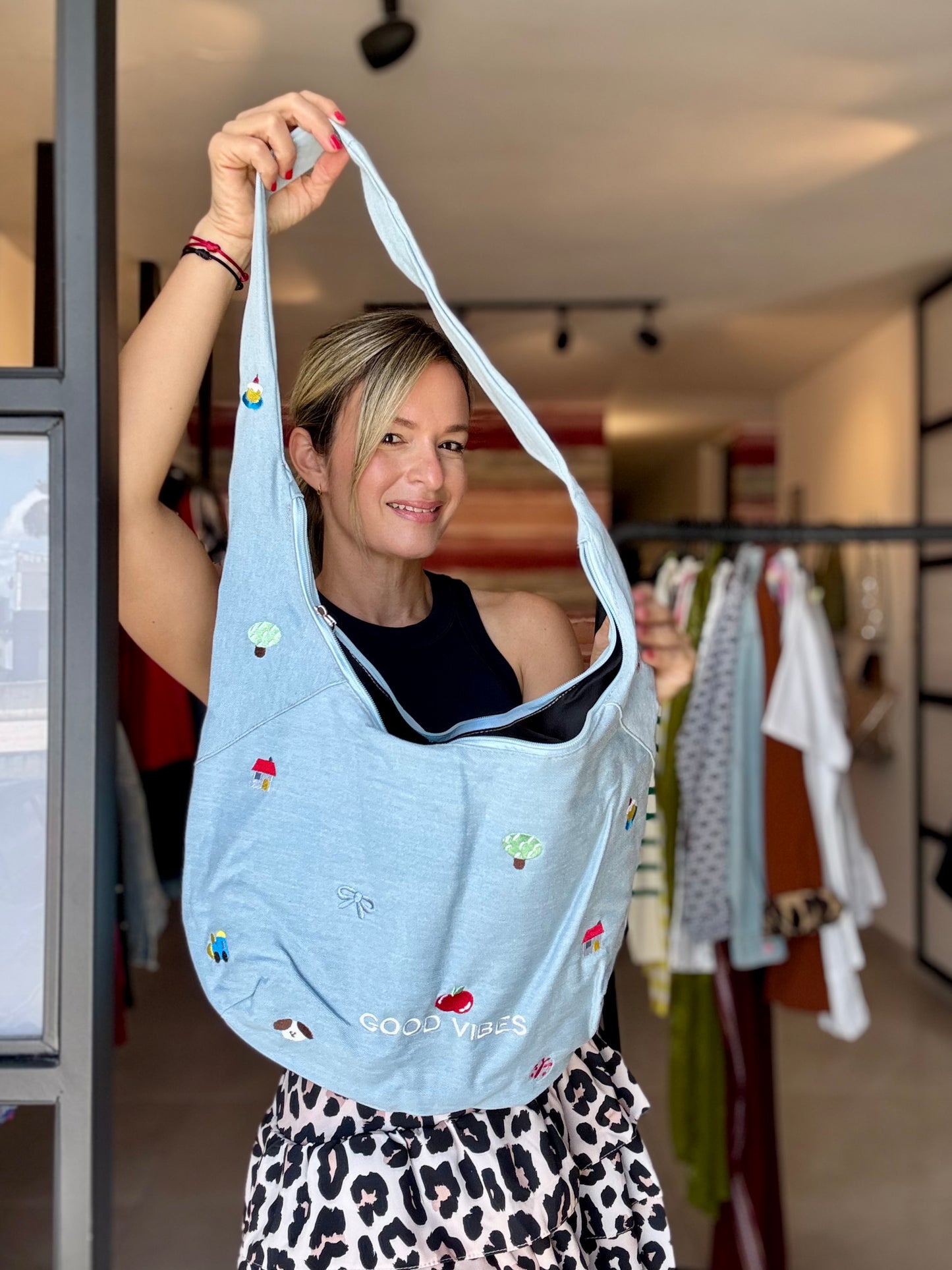 Embroidery Parches Denim Hobo