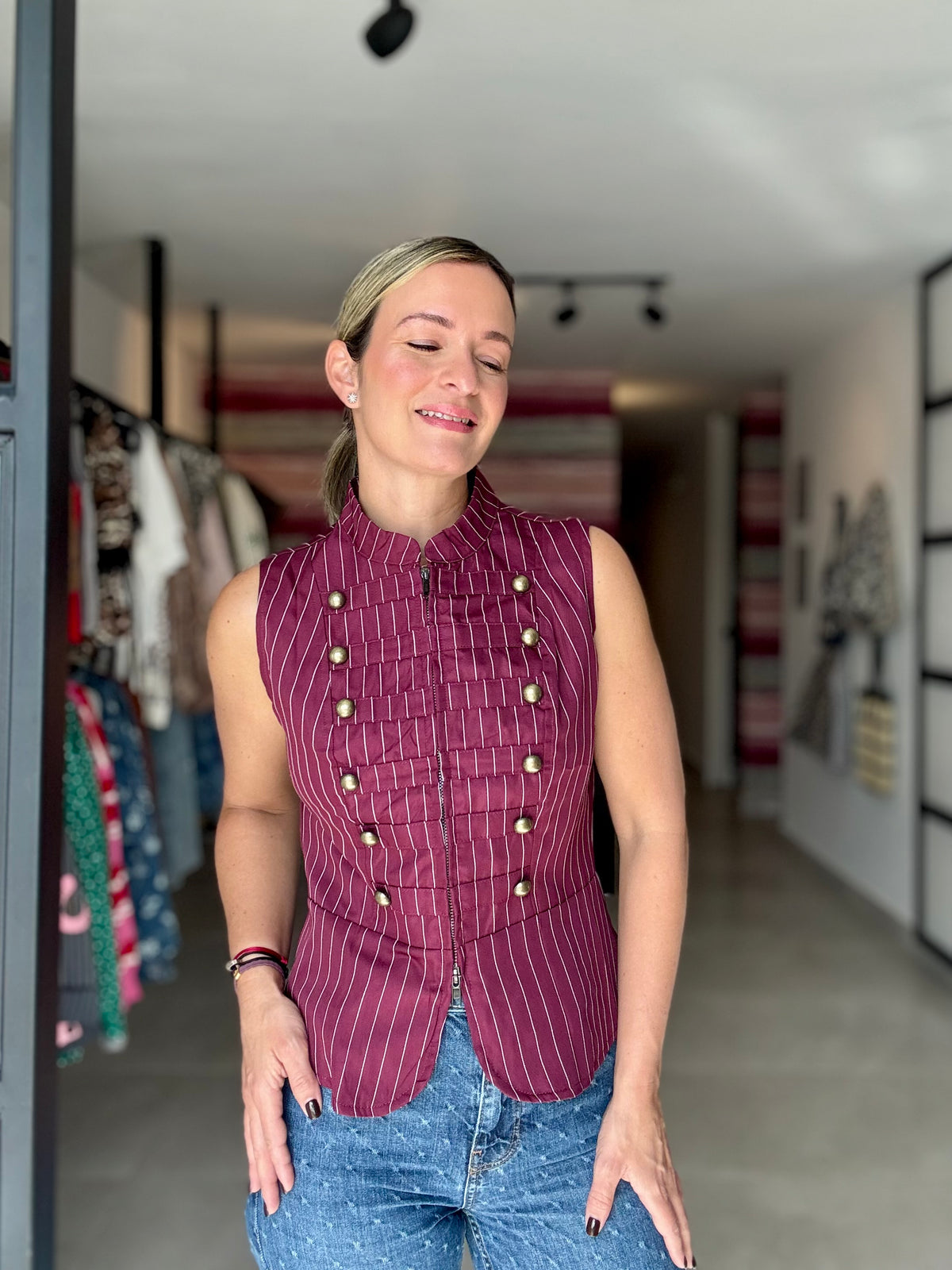 Pinstripe Mandarin Collar Vest