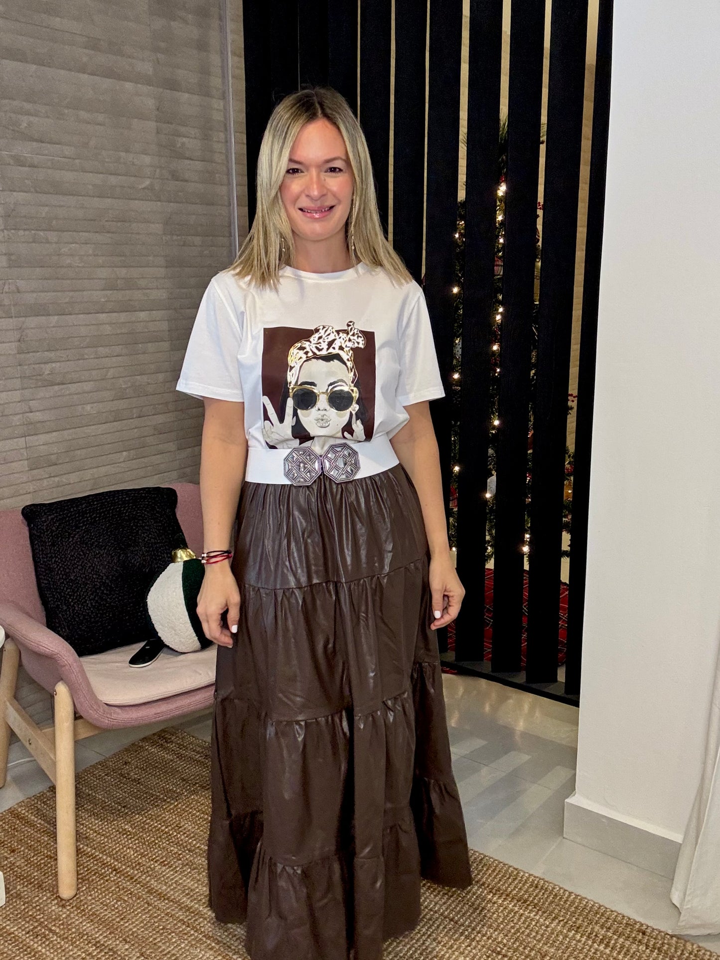 Elastic Waist Faux Leather Skirt