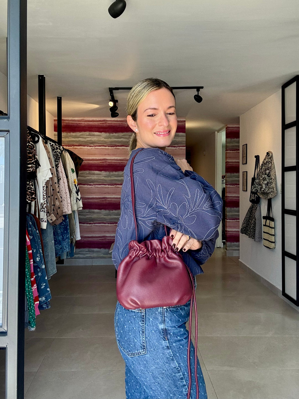Drawstring Leather Pouch Bag