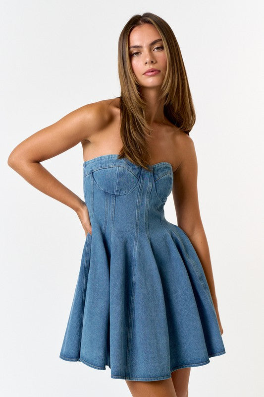 Denim Corset Flared Dress