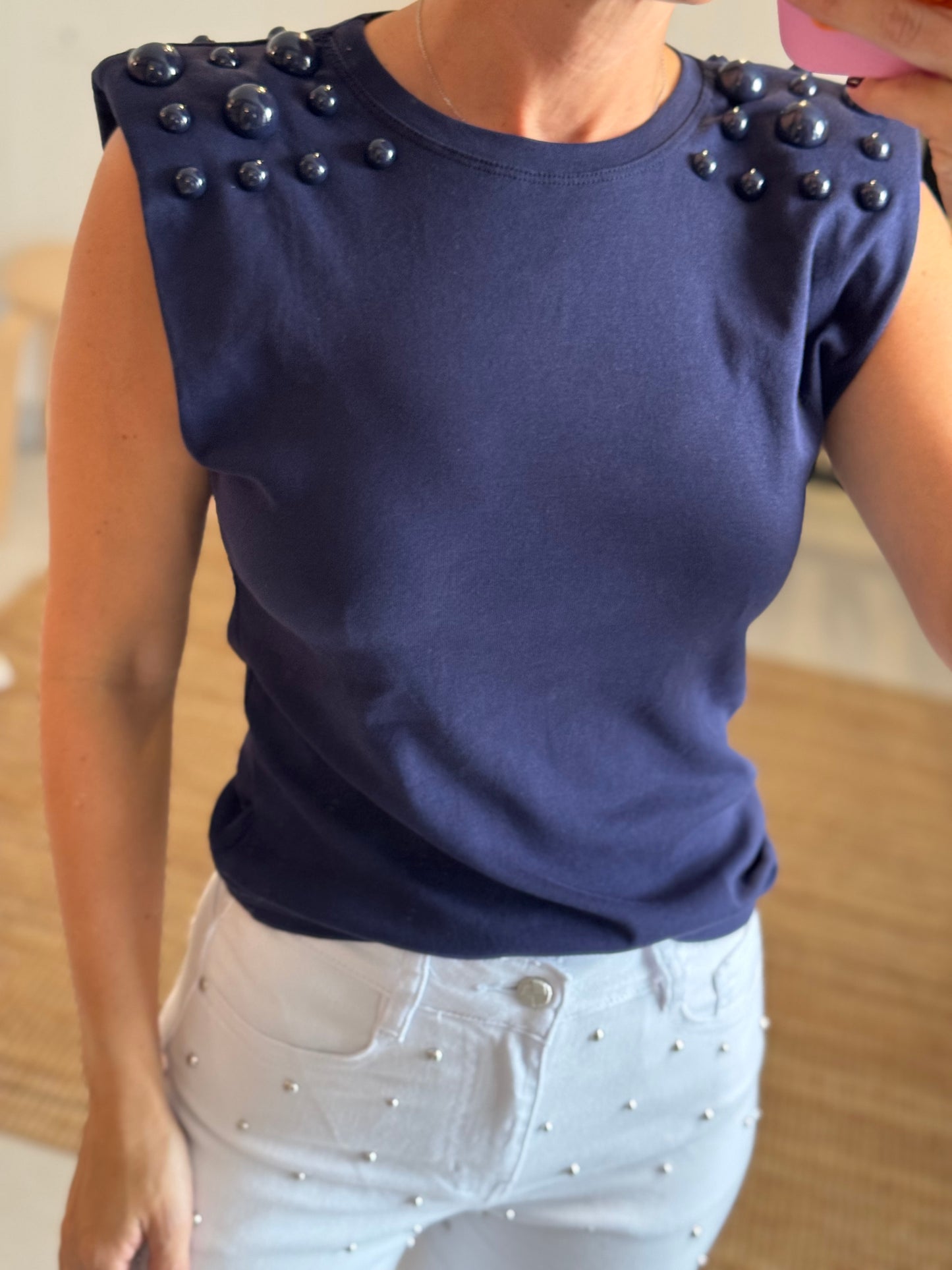 Navy Studded Top