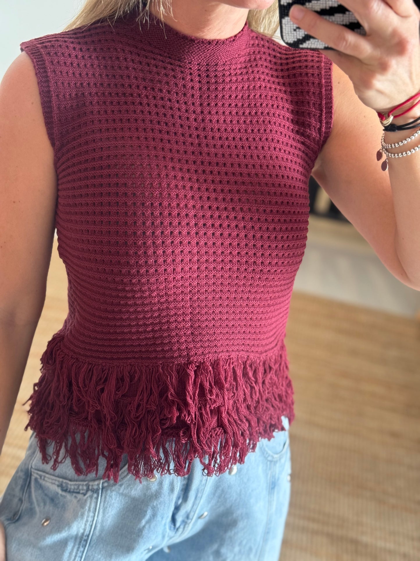 Wine Sleeveless Sweater Top