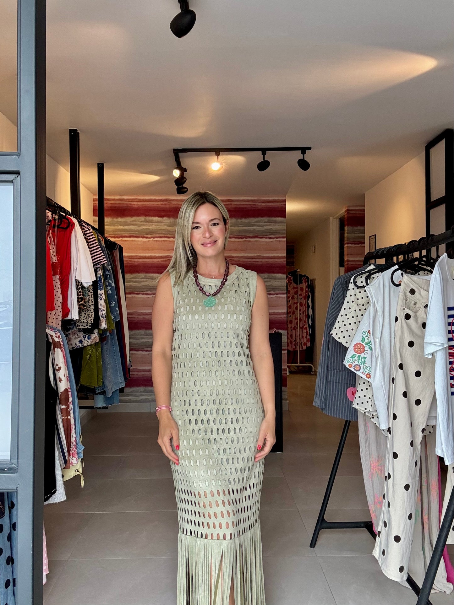 Sage Fringed Dress