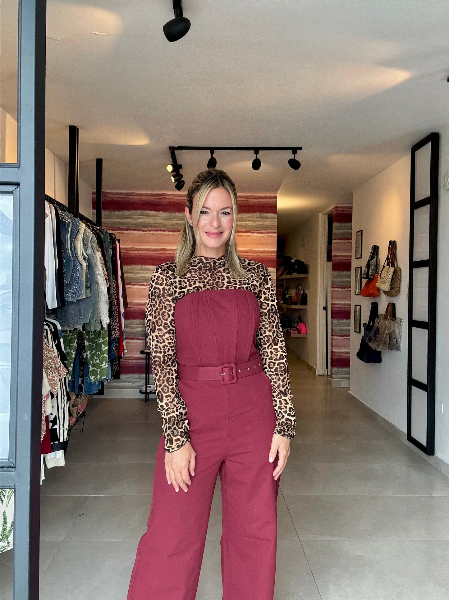 Belted Burgundy Jumpsuit