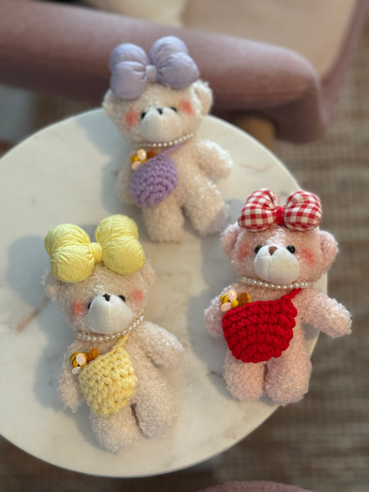 Handbag Key Holder / Bow Teddy Bear