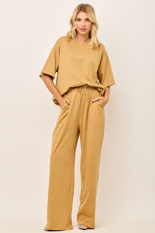 Rhinestones Sweatpants Set