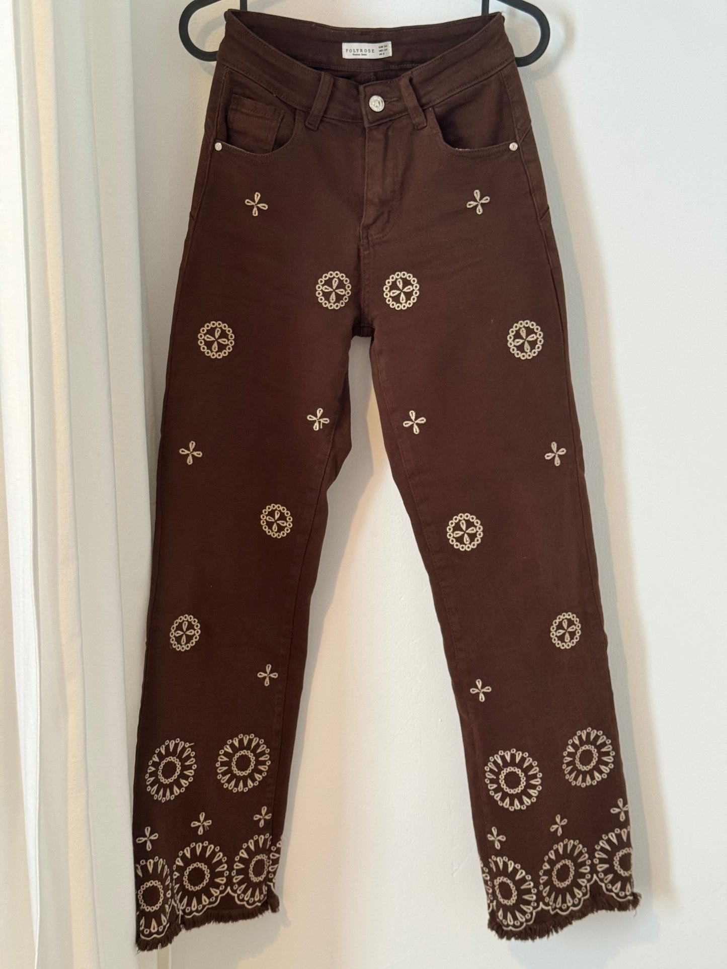 Embroidered Chocolate Jean