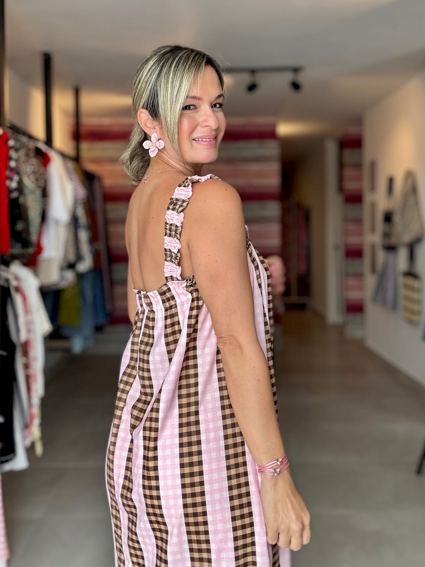 Pink & Brown Maxi Dress
