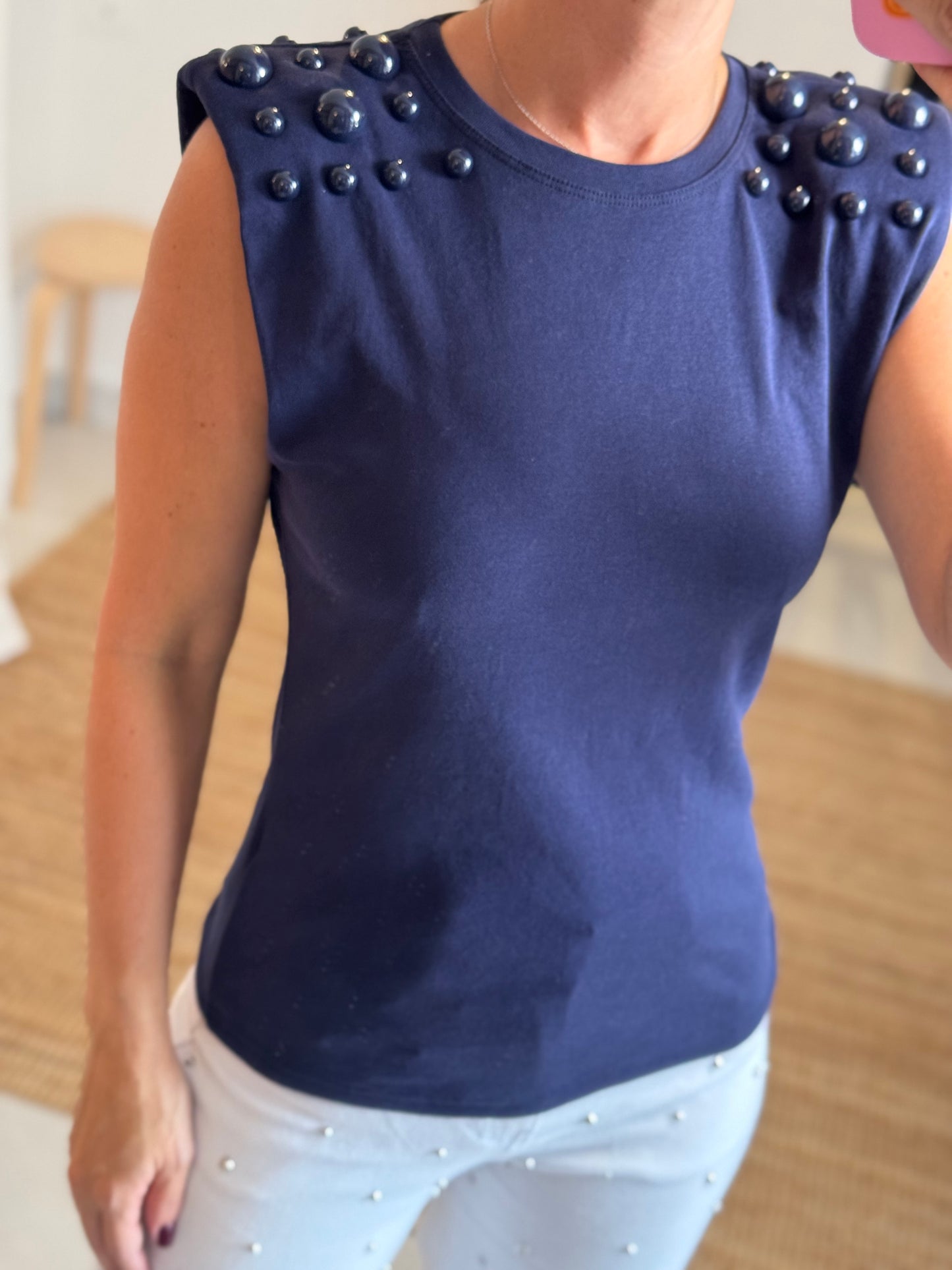 Navy Studded Top