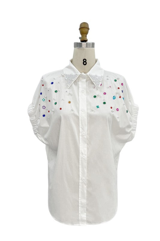 Rhinestones Button Down