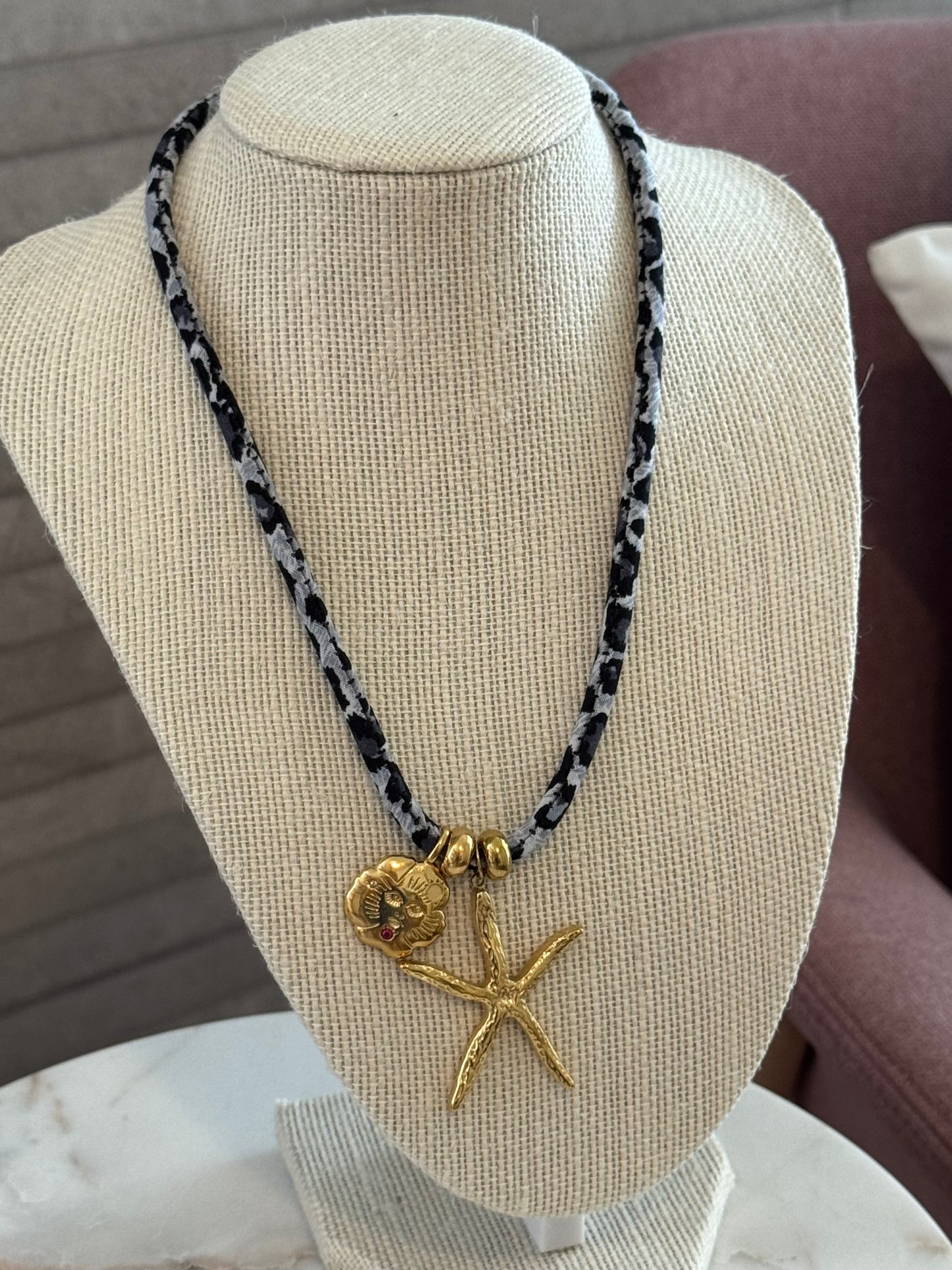 Fabric Ocean Charm Necklace