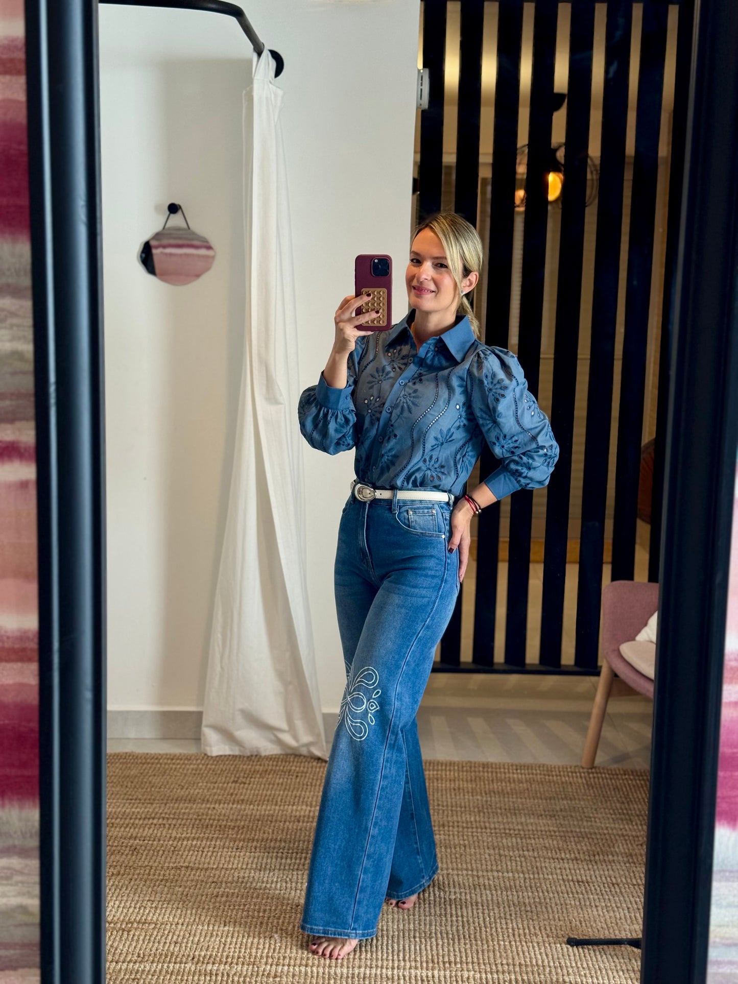 Eyelet Long Sleeve Blouse