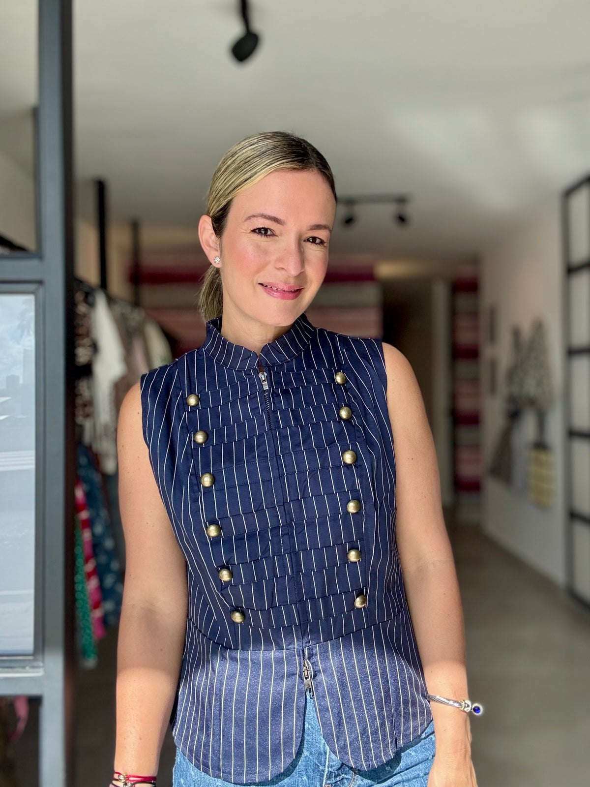 Pinstripe Mandarin Collar Vest