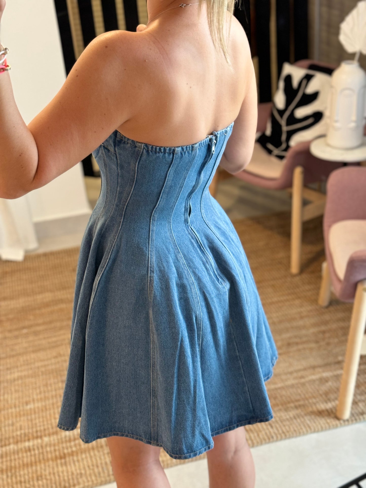 Denim Corset Flared Dress