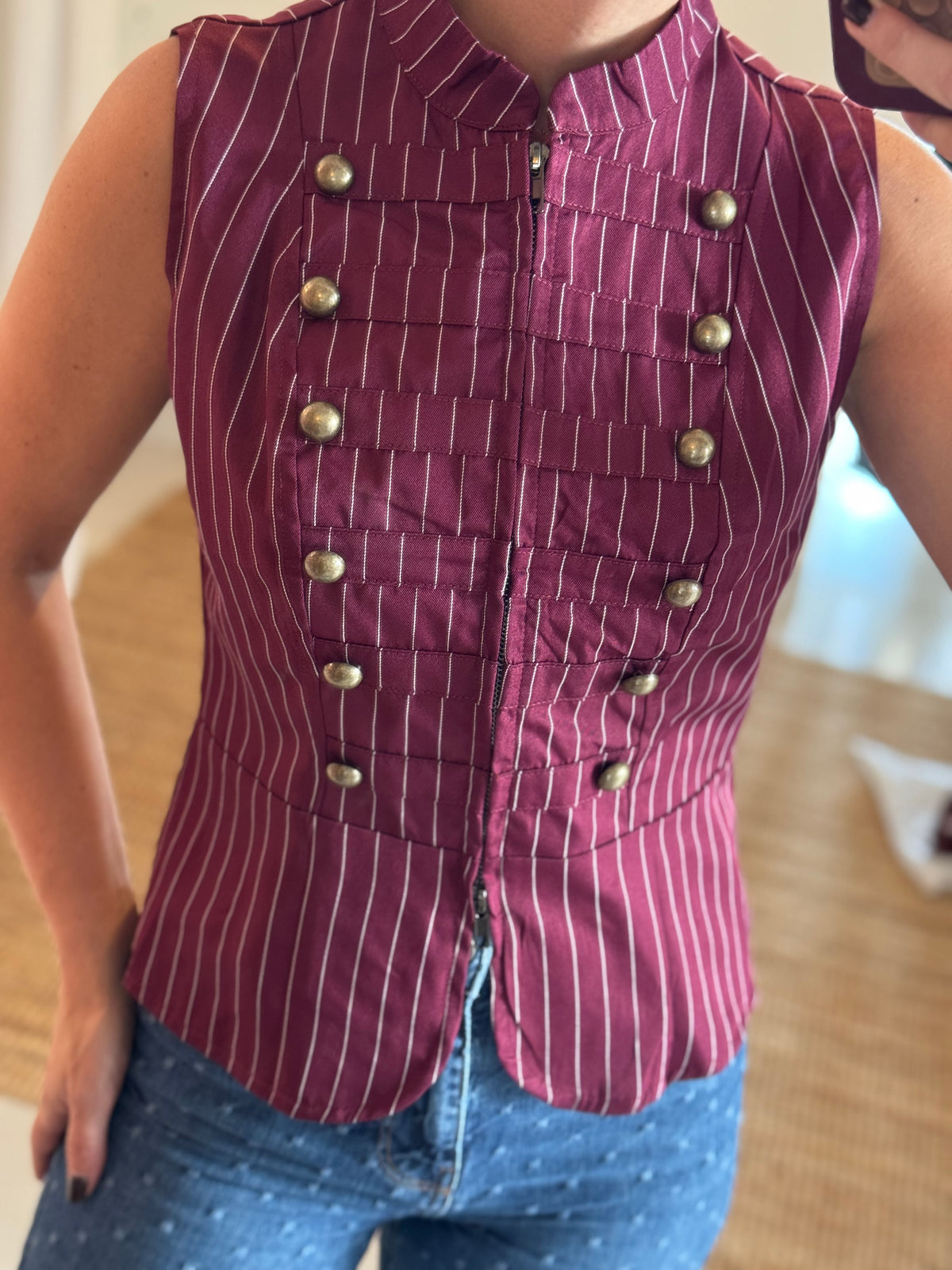 Pinstripe Mandarin Collar Vest