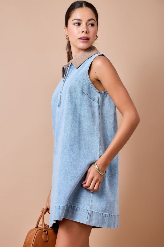 Corduroy Collar Denim Dress