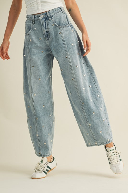 Studded Barrel Jean