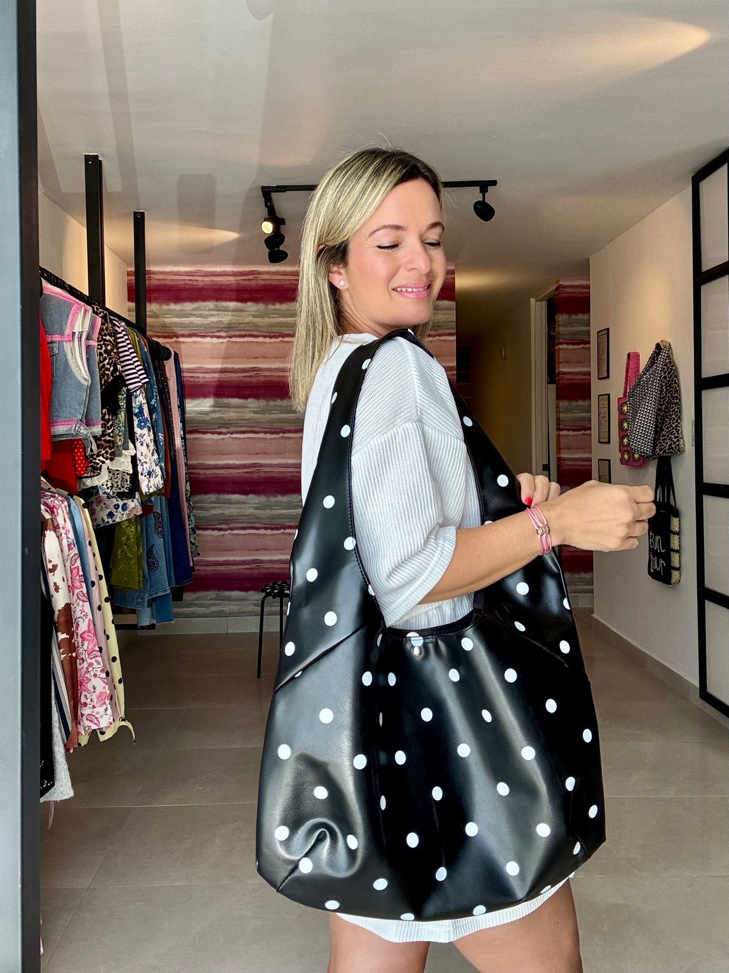 Polka Dot Large Hobo Bag