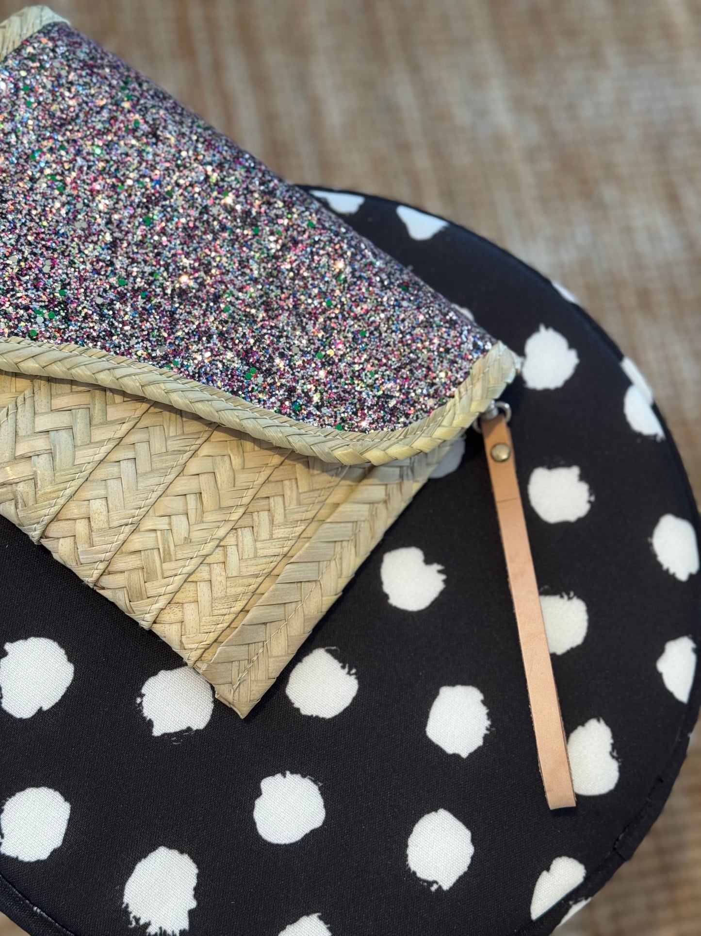 Glitter Raffia Clutch