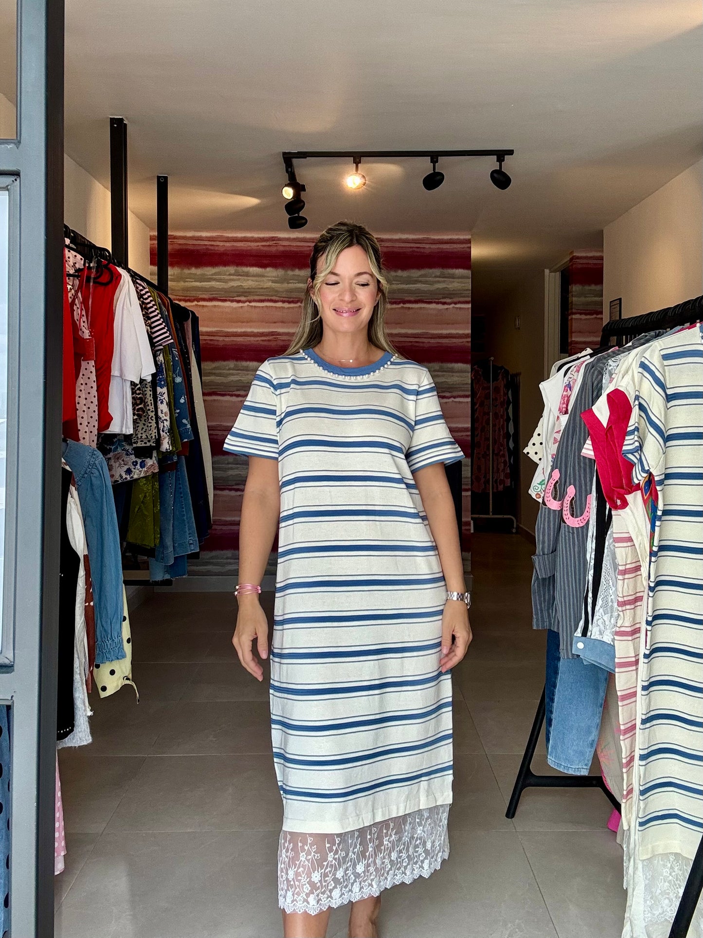 Stripes & Lace Tshirt Dress
