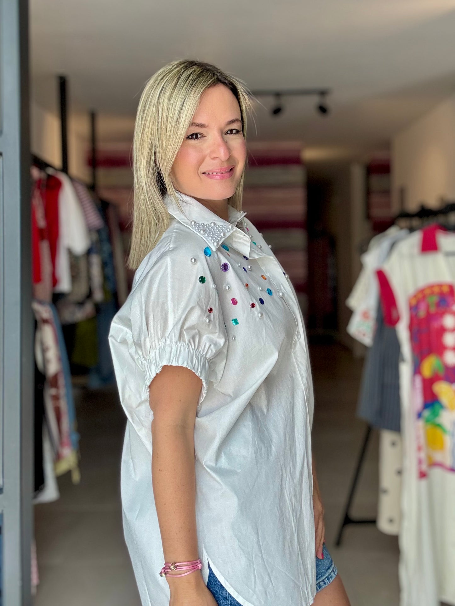 Rhinestones Button Down