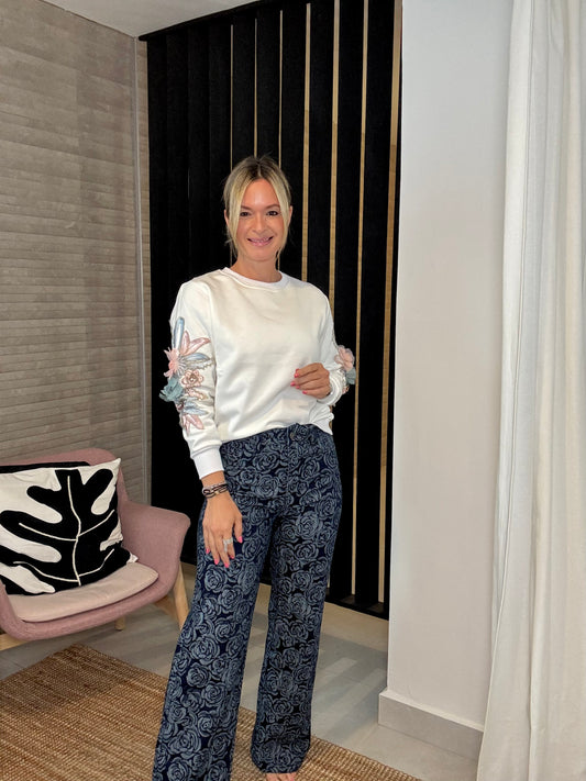 Flower Appliqué Sweater