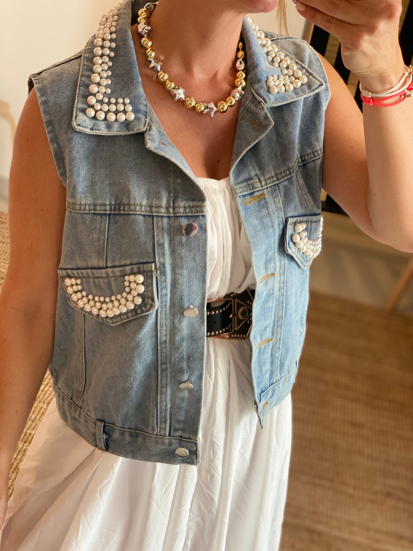 Pearl Denim Vest