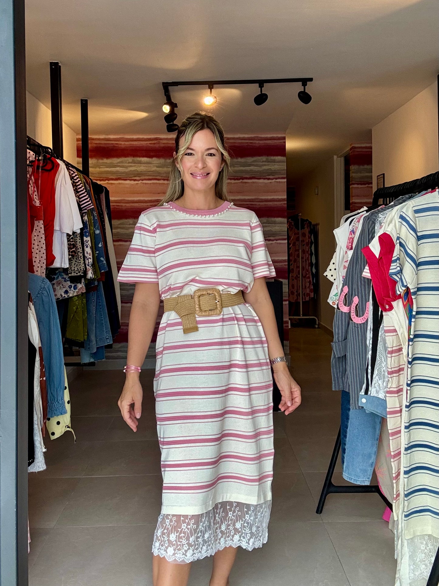 Stripes & Lace Tshirt Dress