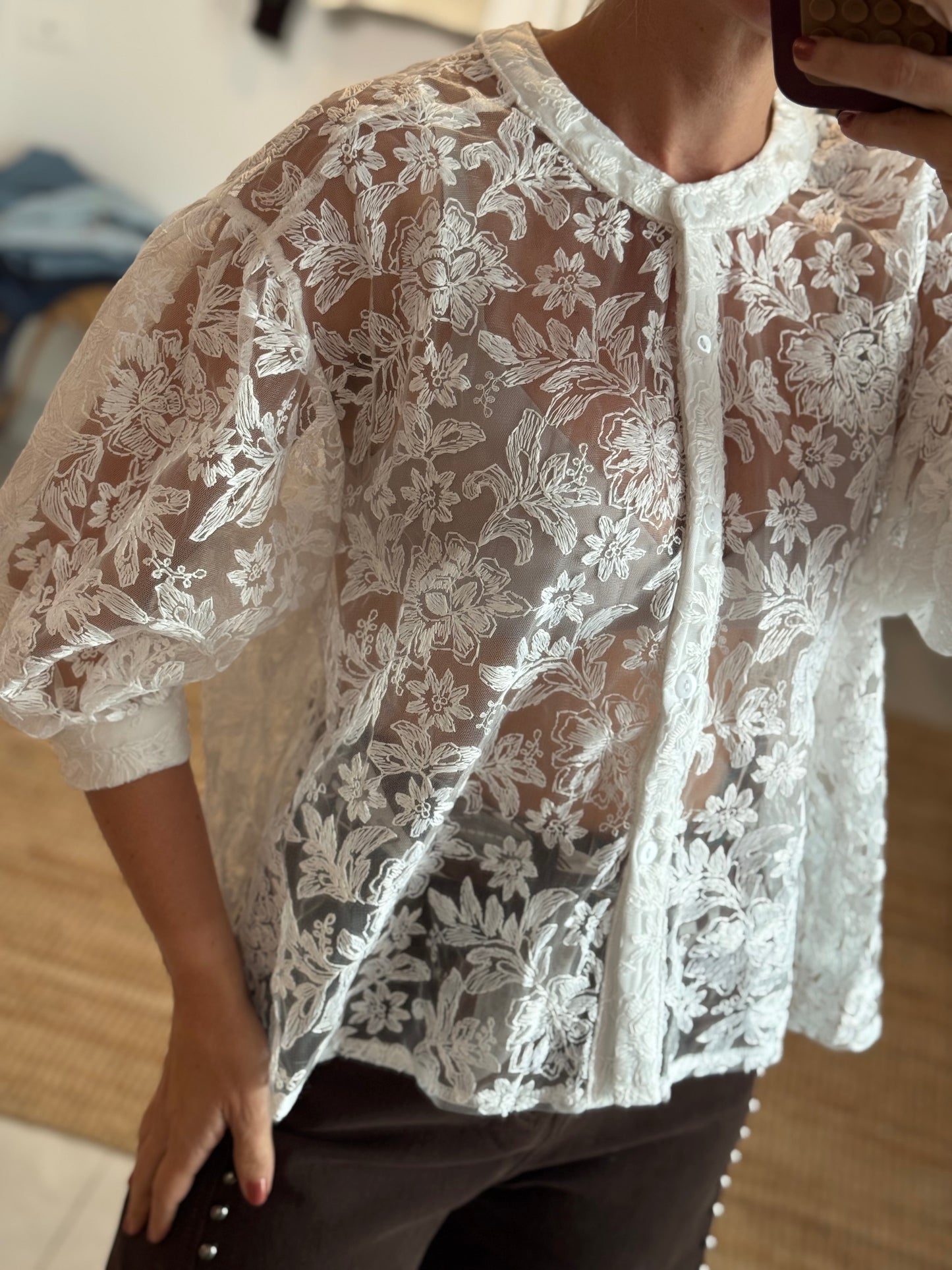 Lace Button Down Top