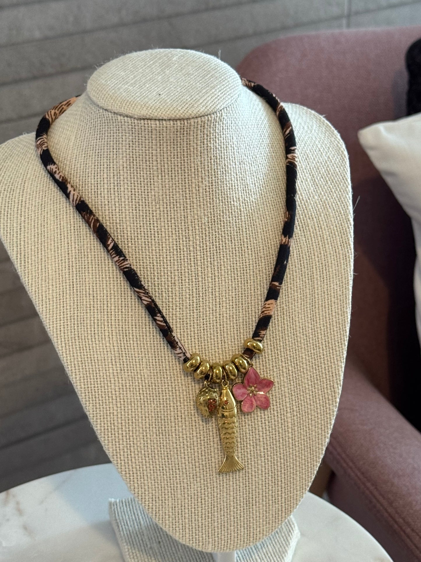 Fabric Ocean Charm Necklace