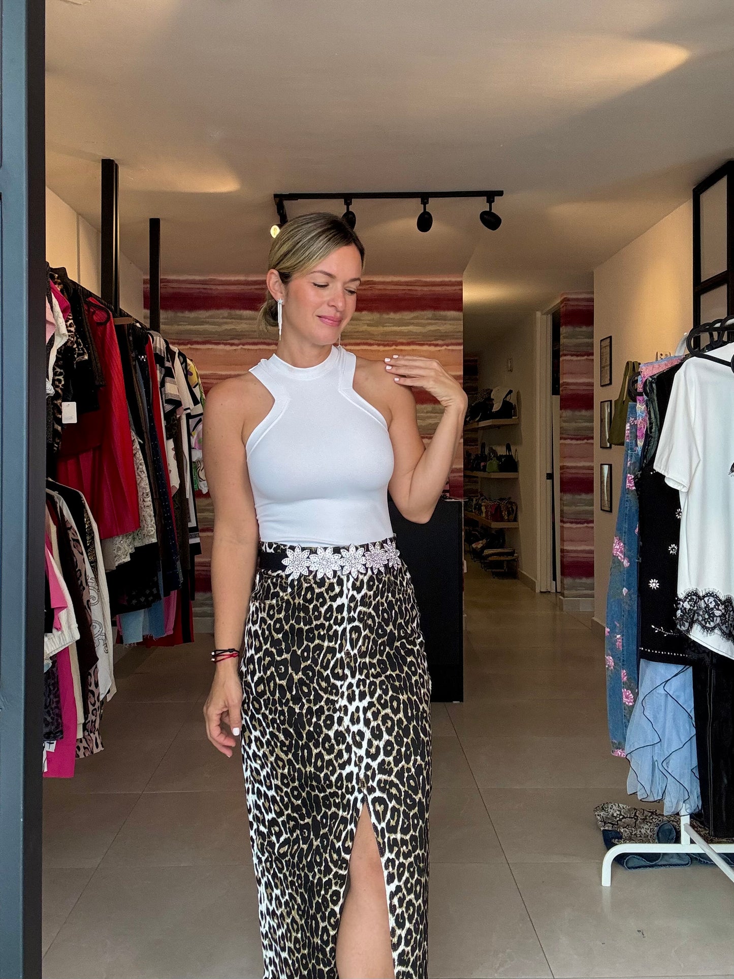 Animal Print Denim Skirt