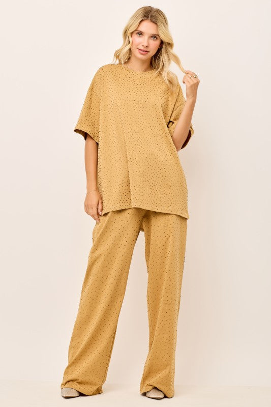 Rhinestones Sweatpants Set