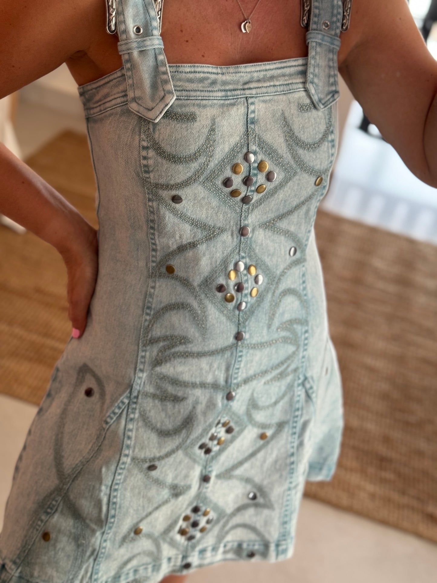 Studded Denim Short Dress