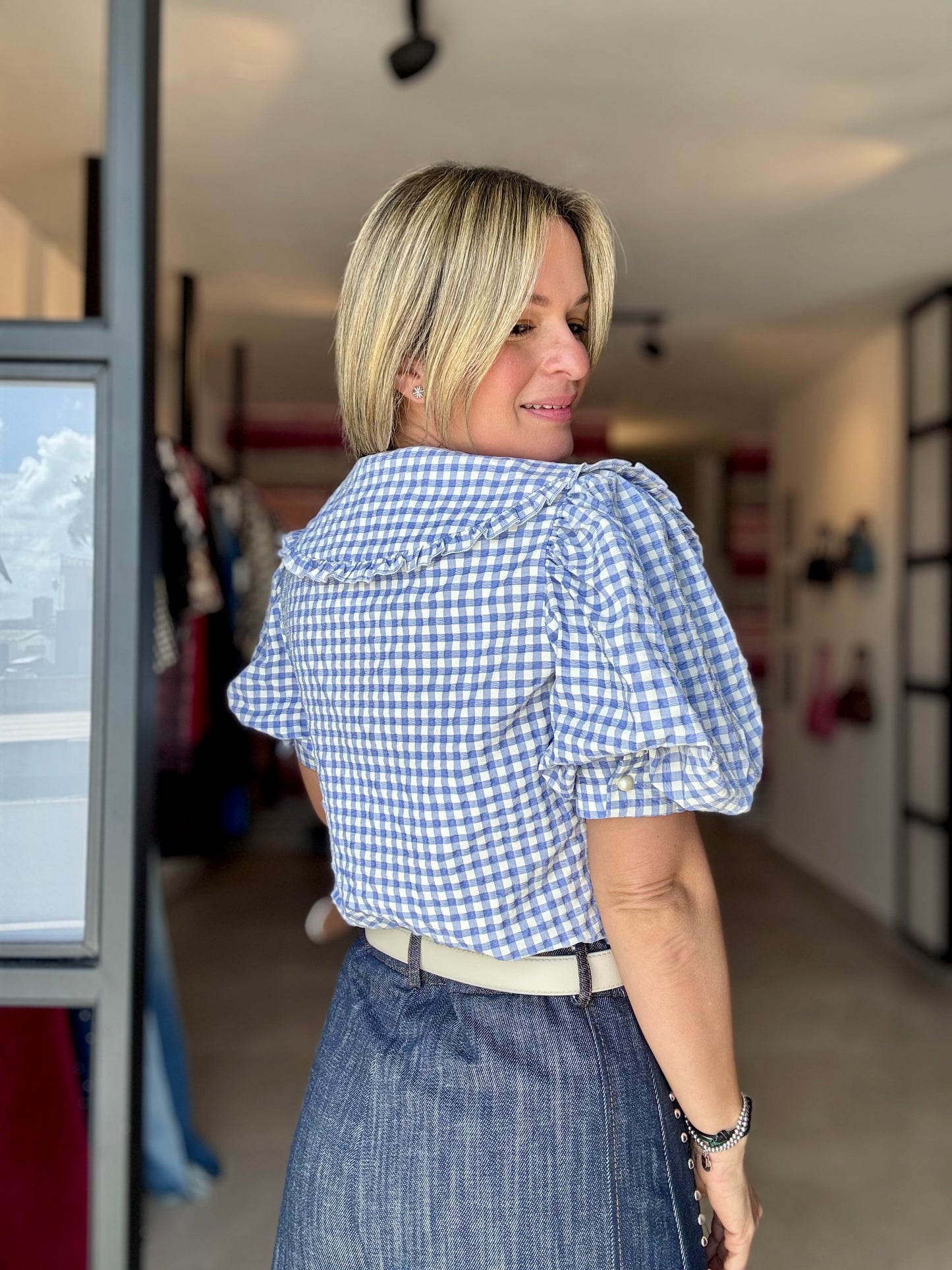 Checker Collar Top