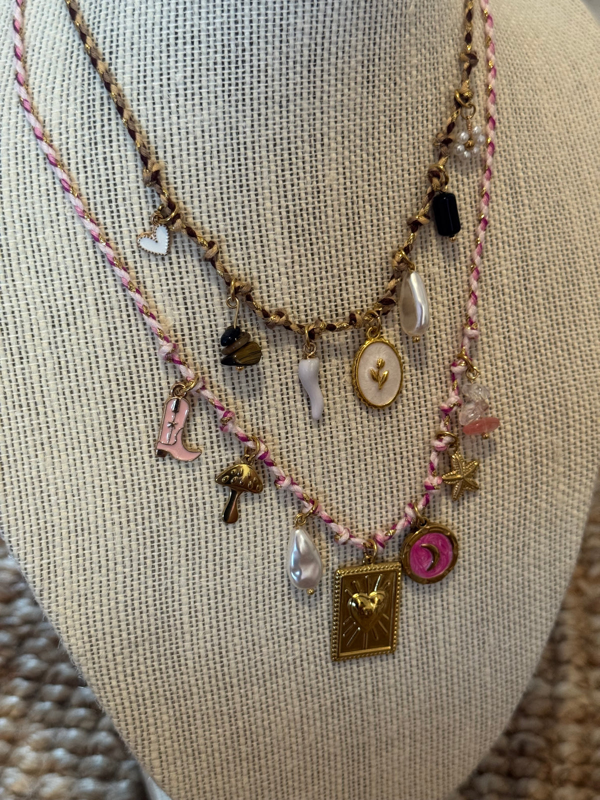 Multi Charm Cord Necklace